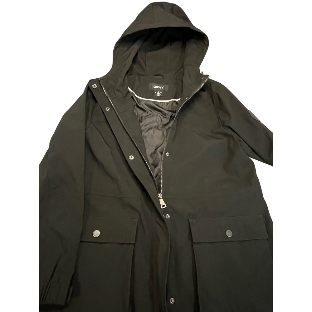 DKNY Women Black Hooded‎ Longline Parka Jacket Size L winter coat